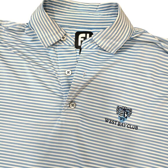FootJoy Mens golf West Bay Club Polo Shirt Blue/White Stripes size large - Picture 2 of 6